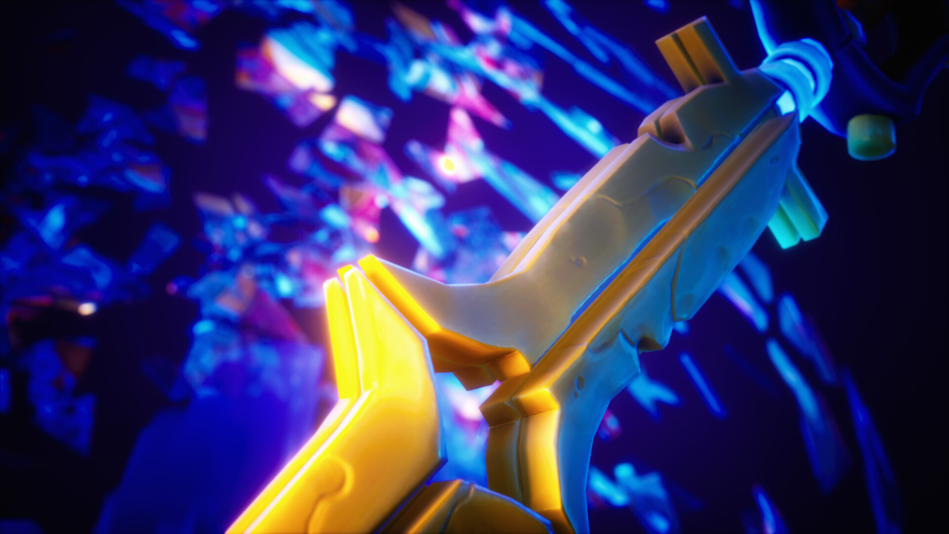 Jump across the spinning platforms, then use the grapple point to reach the chest.